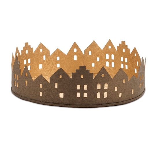 Melrose Gold Cut Metal Village Candle Holder